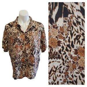 D.P.S. New York XL Vintage Tiger Animal Floral Print Button Front Camp Shirt